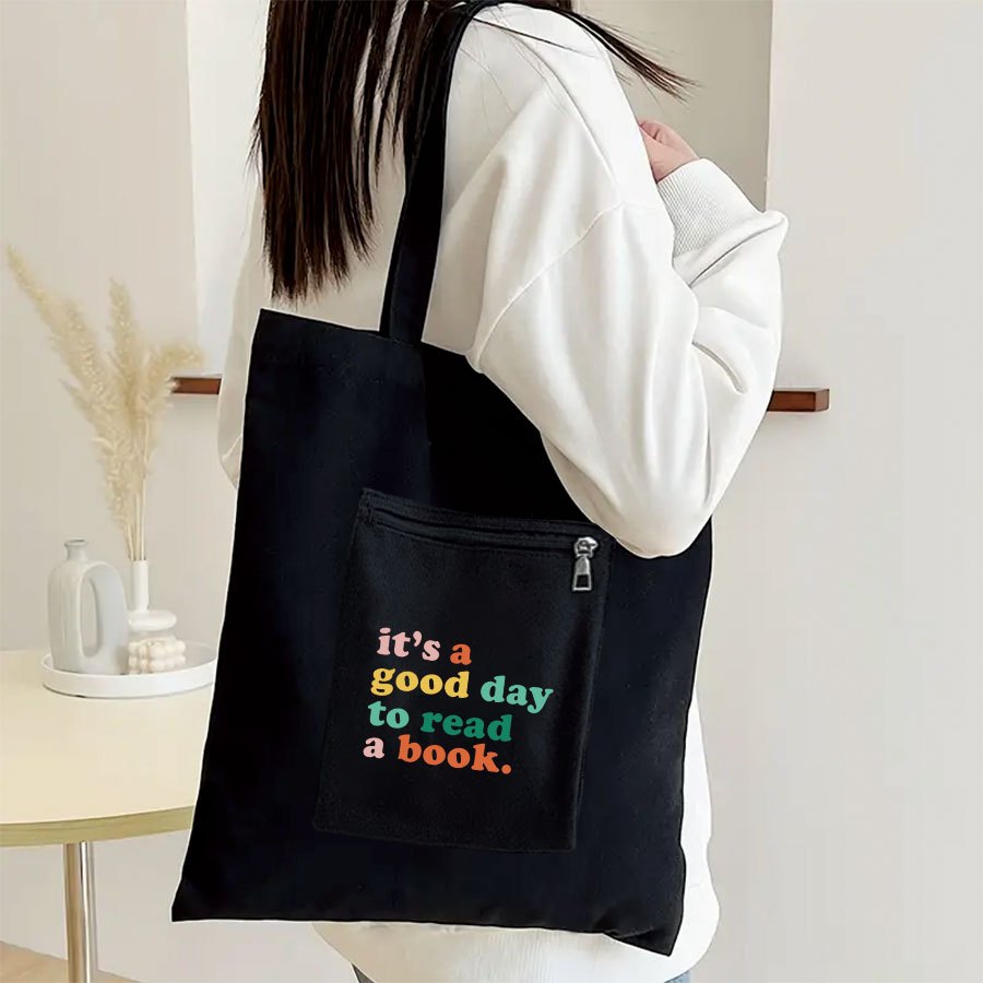 TEMU It's To Read A Book Pattern Tote Bag, Large Capacity Shoulder Bag, Casual Handbag For Commuting School Shopping, Travel Beach Bag,