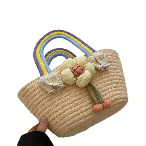 1pc sunflower rope woven cloud bag hand held woven bag trendy rainbow bag rope bag casual western style woven bag tc