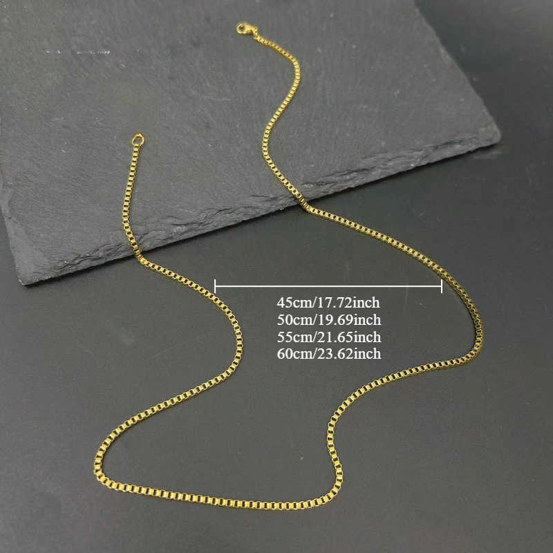 Men's Minimalist Square Box Chain Necklace in Golden Tone