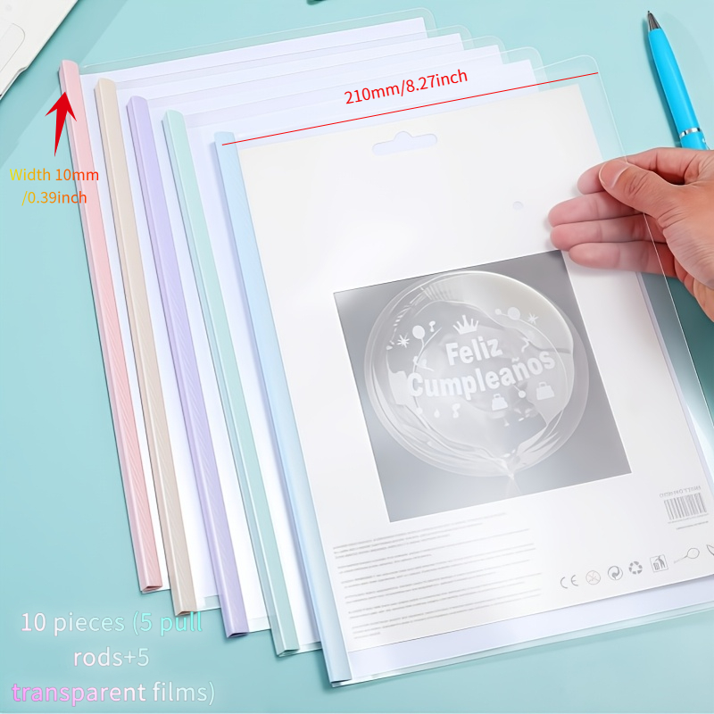 TEMU 10pcs Set Of Folder Set(including 5 Loose Leaf Drawbars And 5 Transparent Covers) With Colorful Triangular Drawbars Suitable For A4 And Letter