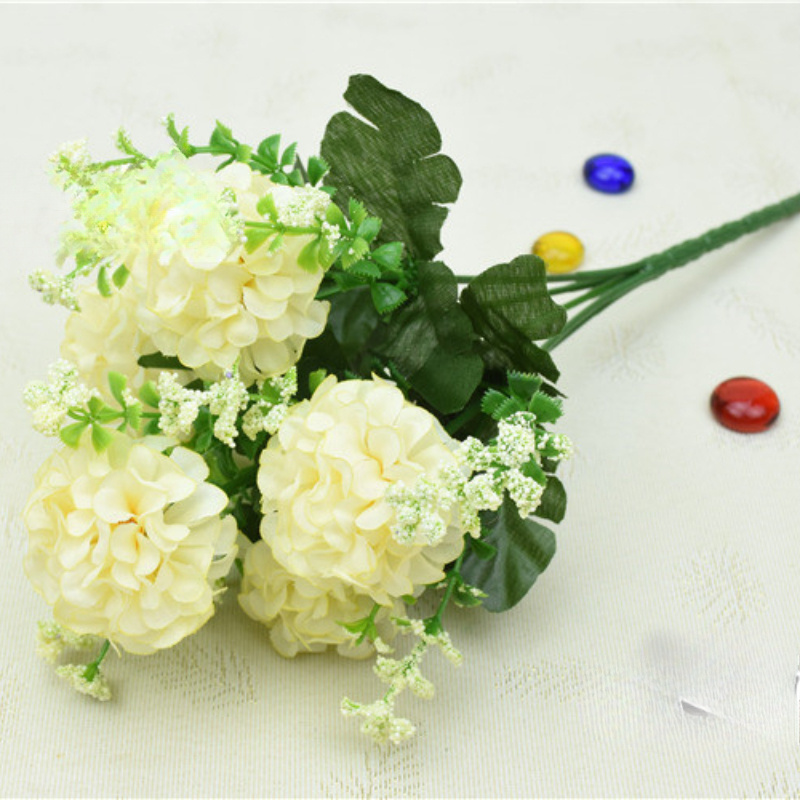 Artificial Flower 5-branch Hydrangea Chrysanthemum For Wedding Bouquets, Home And Hotel Decoration Floral Arrangement