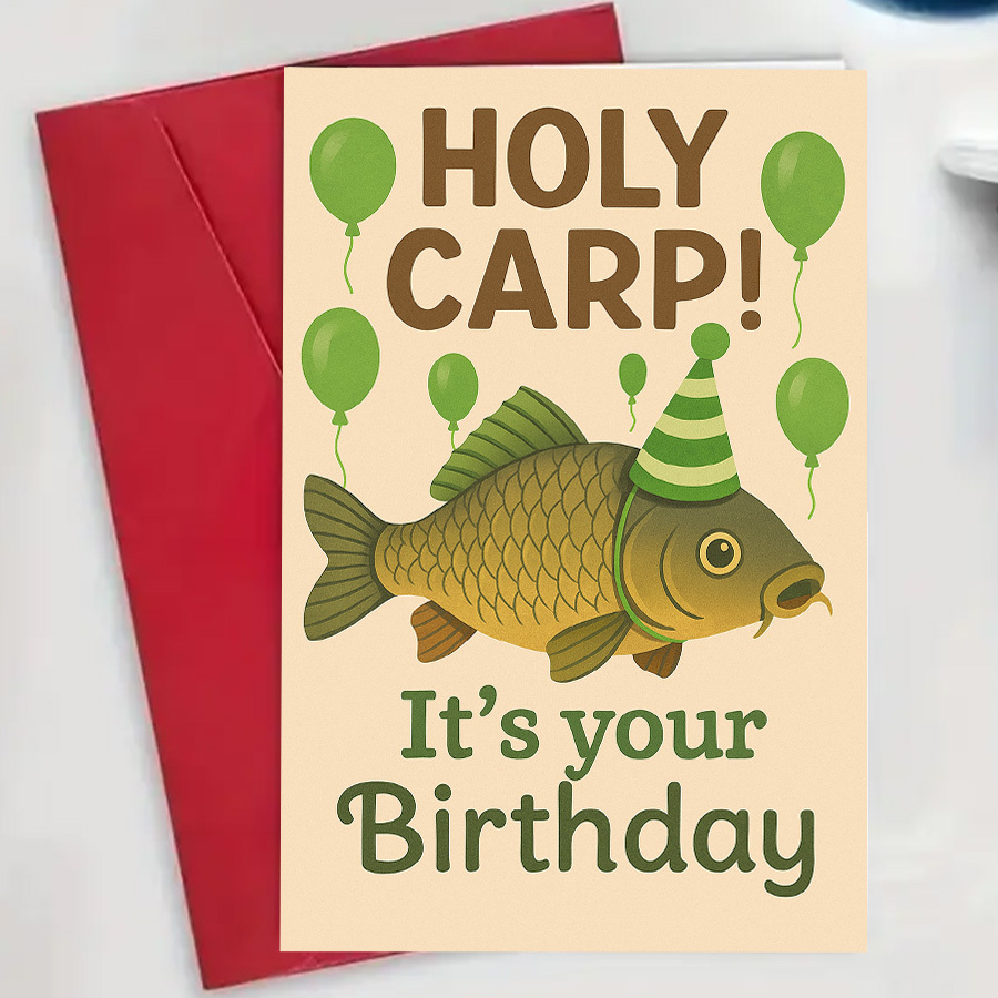 1pc Funny Holy Carp Birthday Card With Party Hat And Balloons Ideal For And Perfect For Birthday Celebrations And Unique Greeting Gifts Envelope And Card