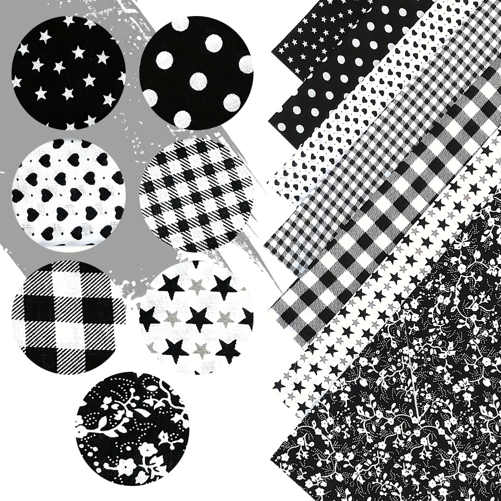 

7pcs Black Geometric Bundle, Pre- Cloth For And Crafts, Machine Washable, Includes , Patterns, Stars, And Floral , Sewing Supplies