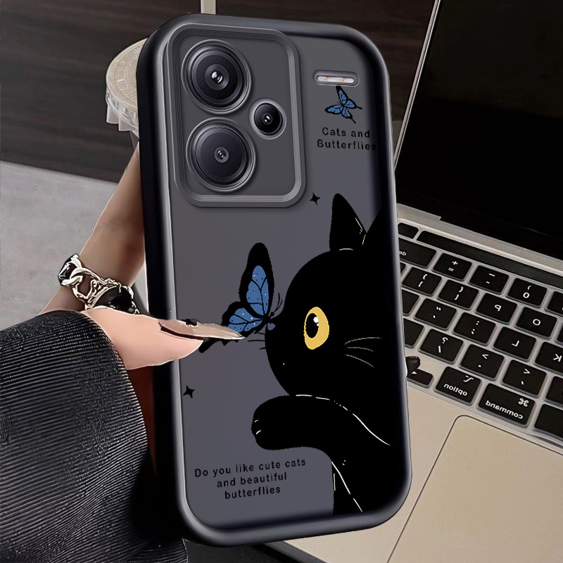 TEMU Funda para teléfono - para Redmi Note 13 Pro+ con diseño de mariposa y gato, funda de silicona anti-caídas y a prueba de golpes