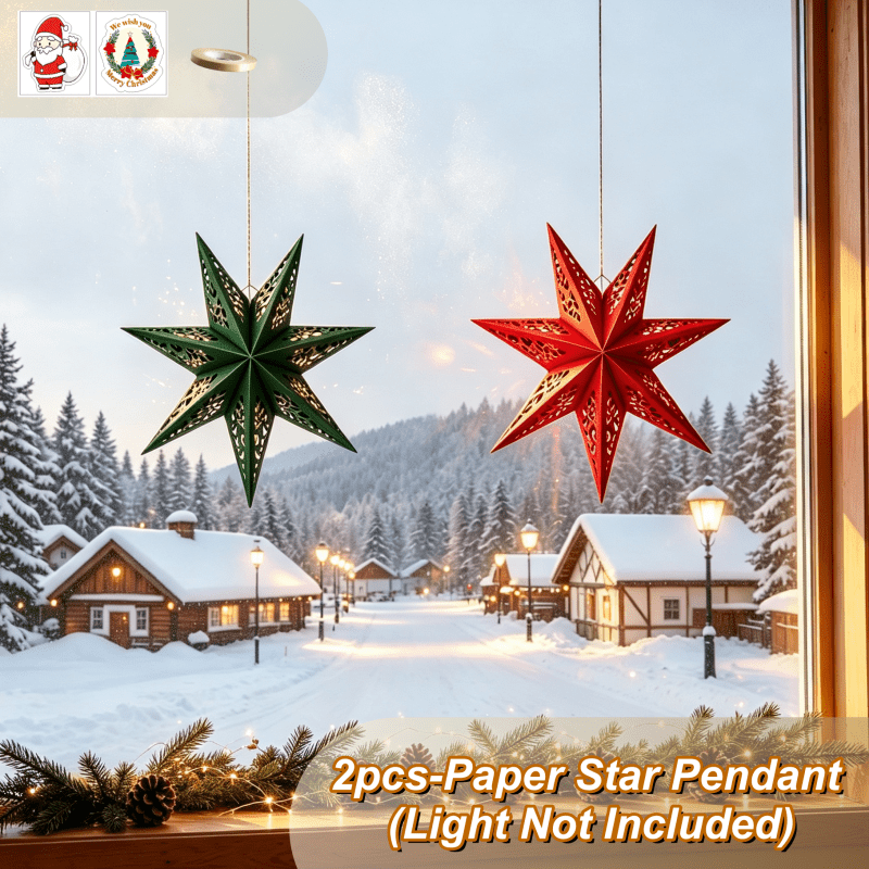 TEMU 2pcs Pendant, Pendant, And , 13.78 Inches, Green And Red Openwork -pointed Star Lampshade (light Not Included), Hanging Decoration, Party