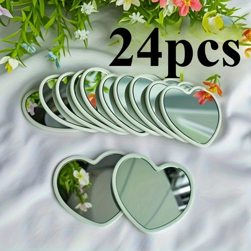 TEMU 24pcs Heart-shaped Portable Mirrors - 3 Colors( Black, White, Pink) Minimalist Glass Makeup Mirrors For Travel, Gifts, Home Decor - No Battery