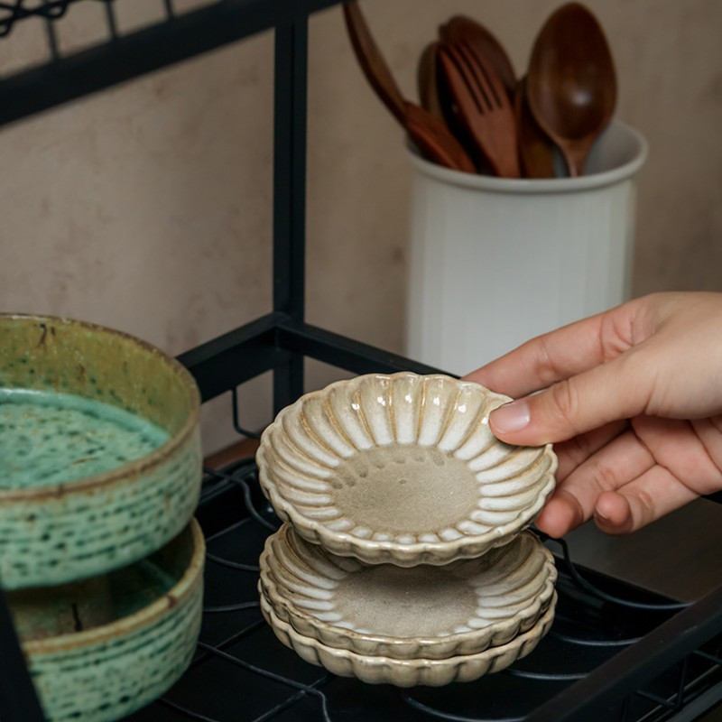 2pcs fangchu yellow retro petal flavor dish japanese flavor dish ceramic small dish barbecue dipping hot pot   snack   Product details 4