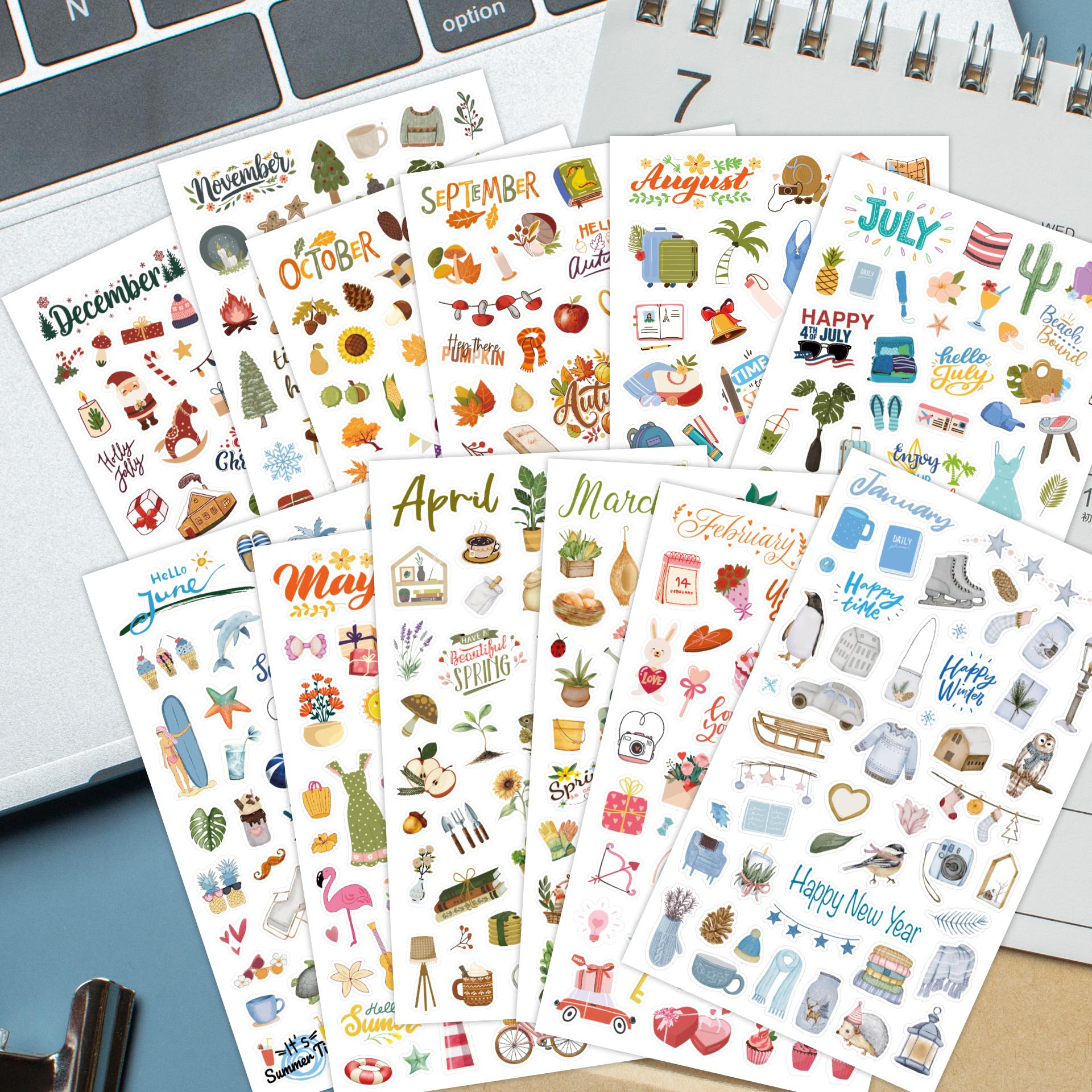 E-shop Planer-Sticker - Feier- Dekorationskalendersticker, 12 monatliche Urlaubsmotiv-Aufkleber für Erwachsenenplaner, geeignet für Ferienaktivitäten &