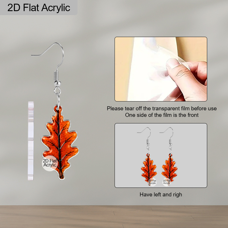 Autumn Orange Red Oak Leaf Acrylic Dangle Earrings