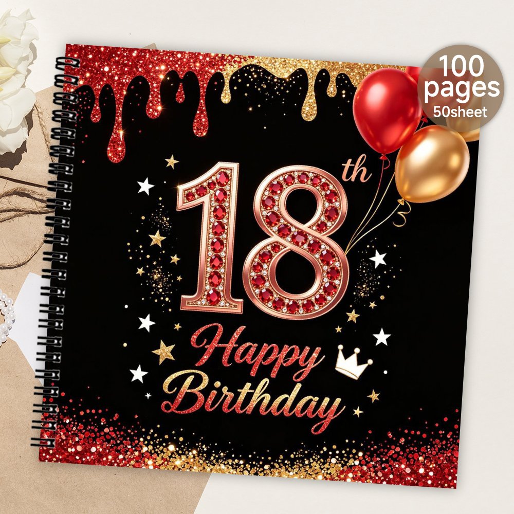 TEMU 1pc 'or , 'invités rouge et doré à paillettes pour 18e anniversaire, Cadeau et album souvenir significatifs pour et , Livre de messages et