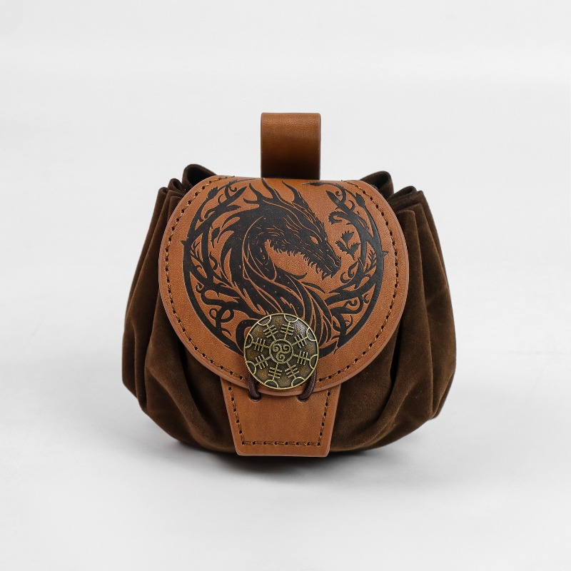 E-shop Mittelalterliche Drachen-Prägung Bauchtasche (Gürtel nicht enthalten) | Wikinger Kordelzugbeutel zur Aufbewahrung von Würfeln, Kleine Waren