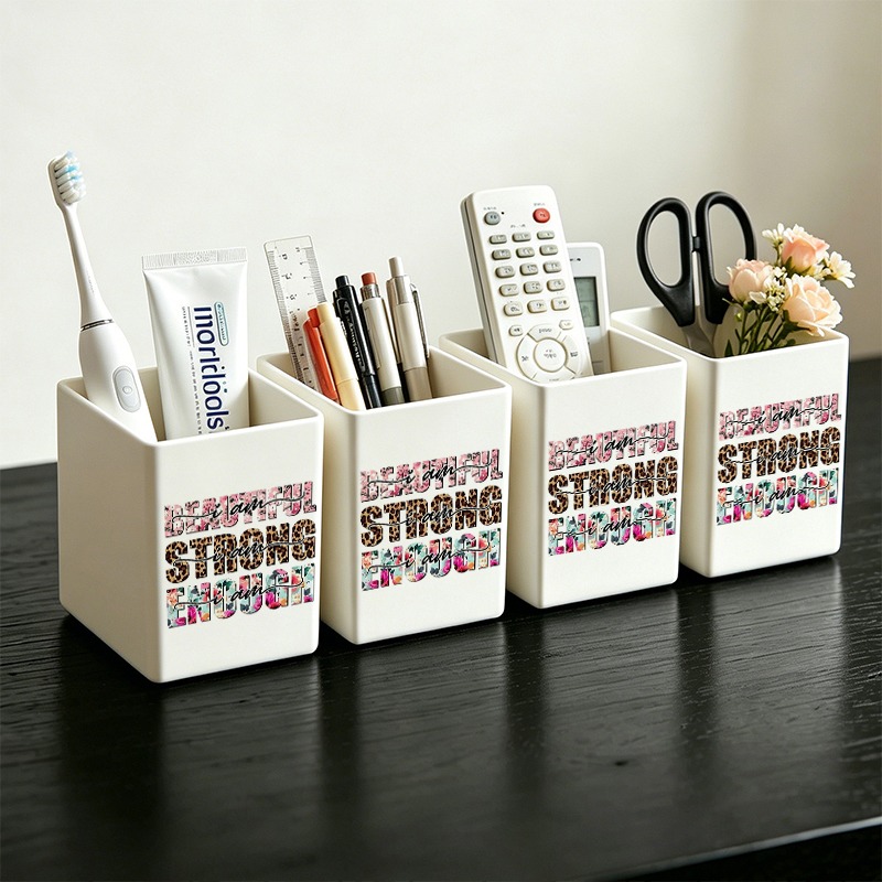 item picture 1pc     inspirational multi purpose storage organizer desktop holder for makeup brushes pens remote controls utensils and supplies compact space saving organizer for bathroom kitchen office bedroom living room