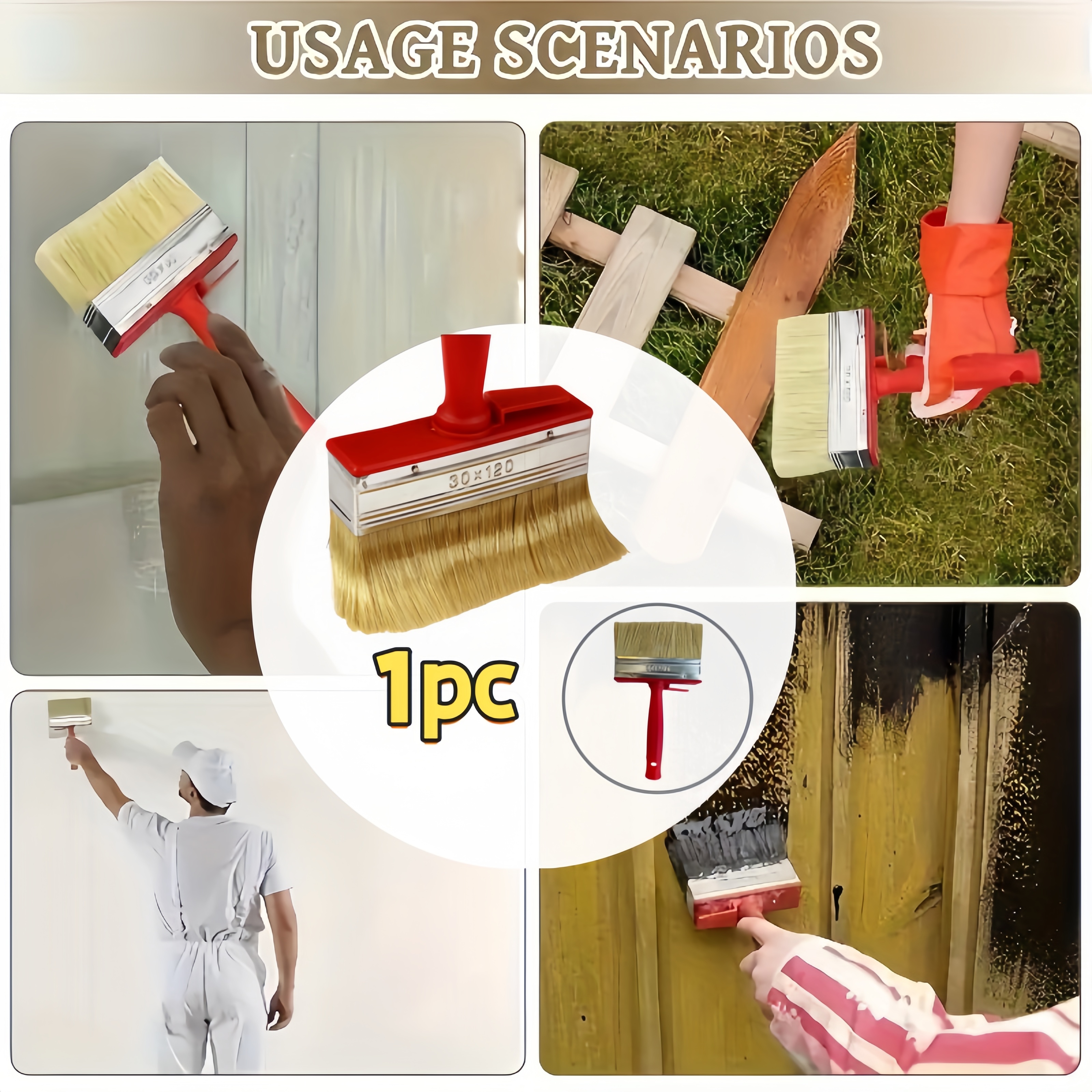 TEMU 4.72-inch Wide Paintbrush 1pc, With Metal And Plastic Handles, Red Plastic Handle Paintbrush Head, Multi-functional Paintbrush, Durable And Easy