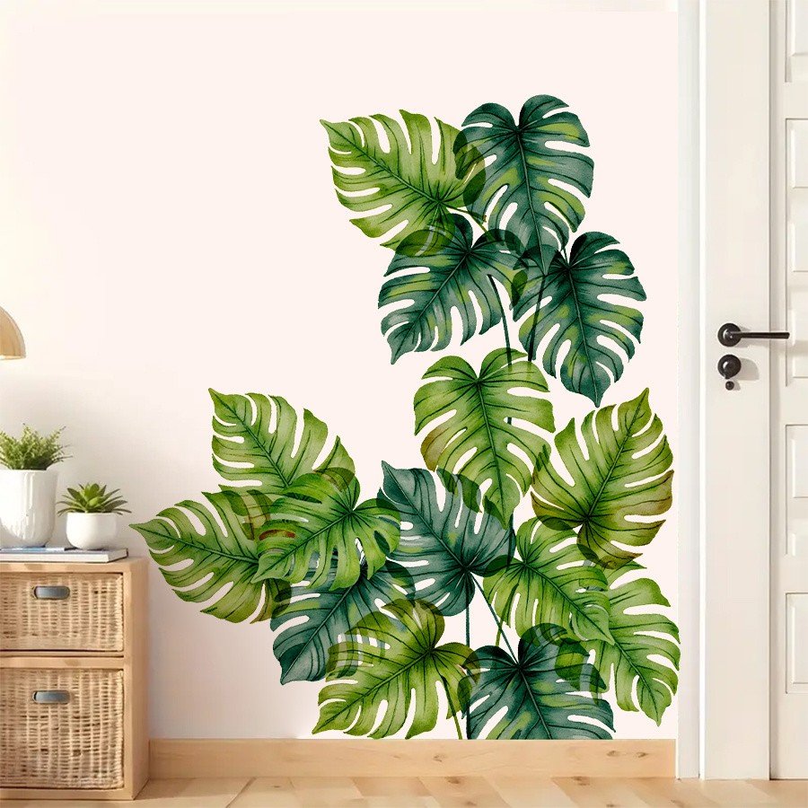 2sheets 30*90cm Green Tropical Bamboo Palm Wall Sticker Large Size Dense Leaf Pattern Bathroom Waterproof Decoration For Bedroom Living Room Bathroom Home Decoration