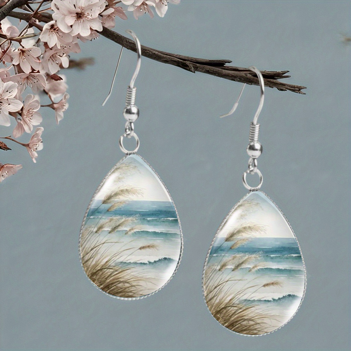 E-shop 1 Paar und Schilfrohr Aquarell-Style Tränenform Ohrringe, Elegante Unisex Schmuckstücke, Geeignet für Urlaub und Freizeitkleidung,