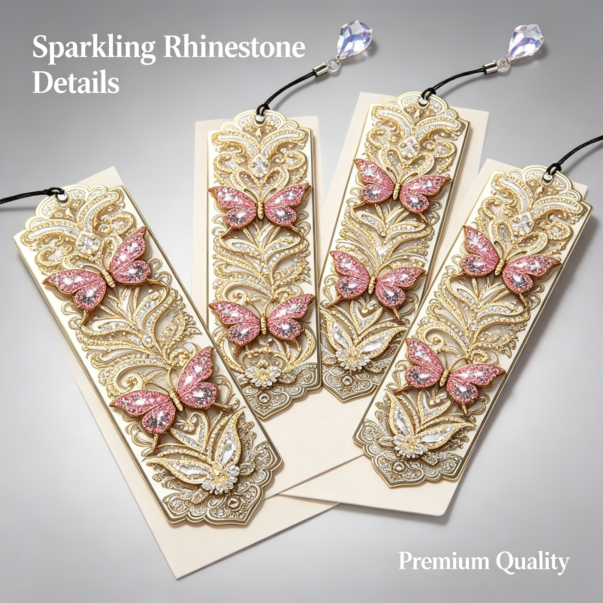 TEMU Diy Colored Diamond Painting Bookmark Kit, Golden Vintage Pattern Accentuating A Pink , Exquisite And Elegant, Suitable As A Gift Bookmark,