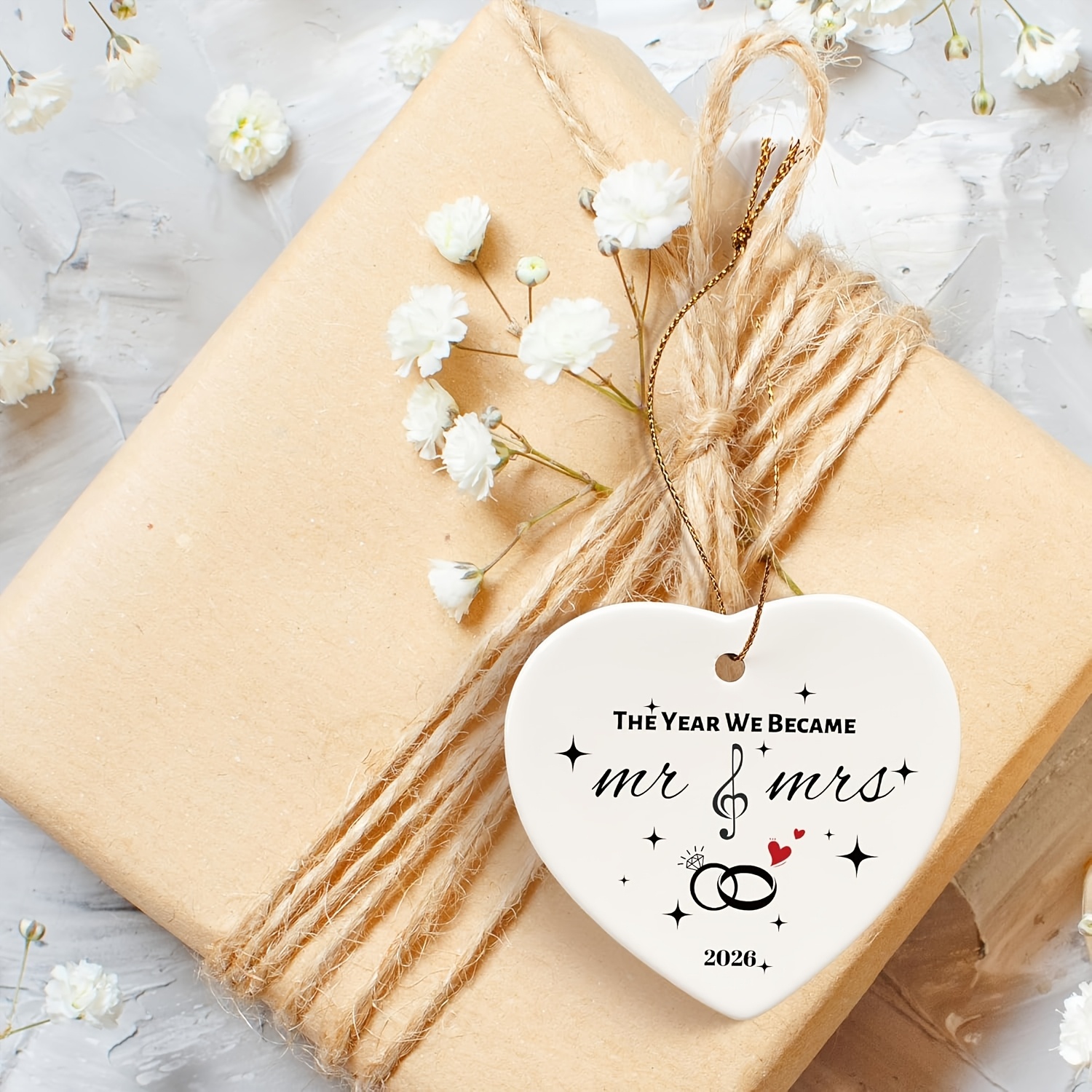 TEMU 2d Flat, 2026 Newlywed Couple Flat Decorative Ornament, "mr. & Mrs." Wedding Anniversary Gift, "happy " Hanging Decoration For /future , Bridal