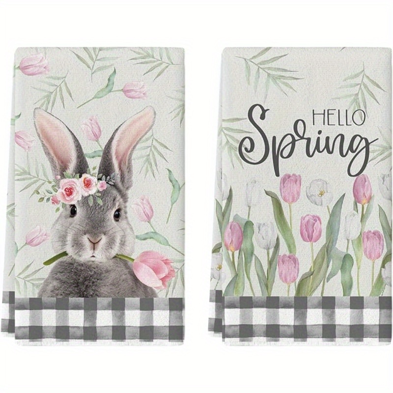 

2pcs Polyester Kitchen Towels - 18x26" Easter Bunny & , Decorative Hand Towels For Cooking, Baking, And Cleaning - Home & Restaurant Use, Machine Washable