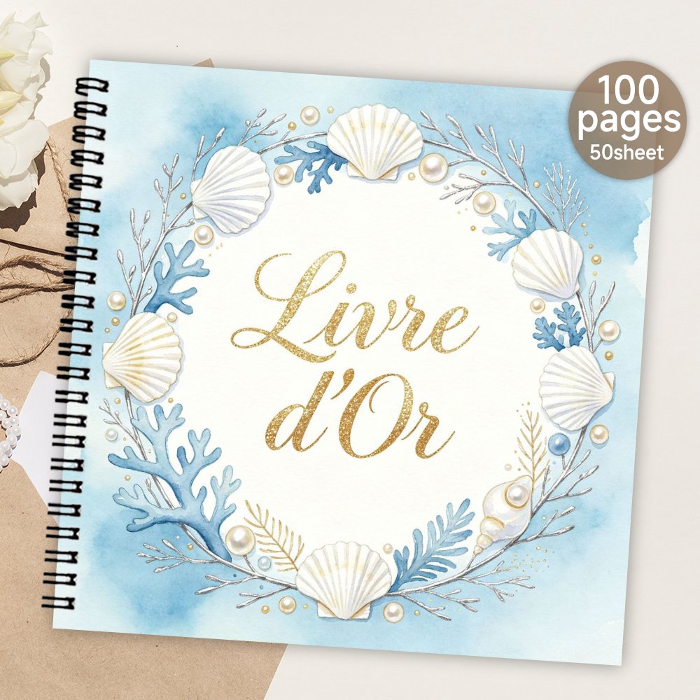 TEMU 'or 1 pièce, décoration de couronne avec , et perle aquarelle côtière océanique, pour signature des invités, album souvenir et cadeau