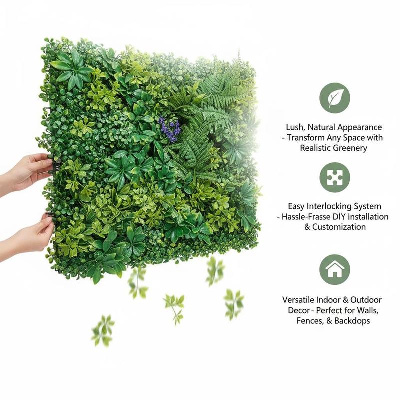 Faux Boxwood Hedge 20X20In for Garden Privacy Ivy Fence Interior Wall Decor, 8pcs 3D Greenery Foliage Screen Backdrop Interlocking Grid Panels