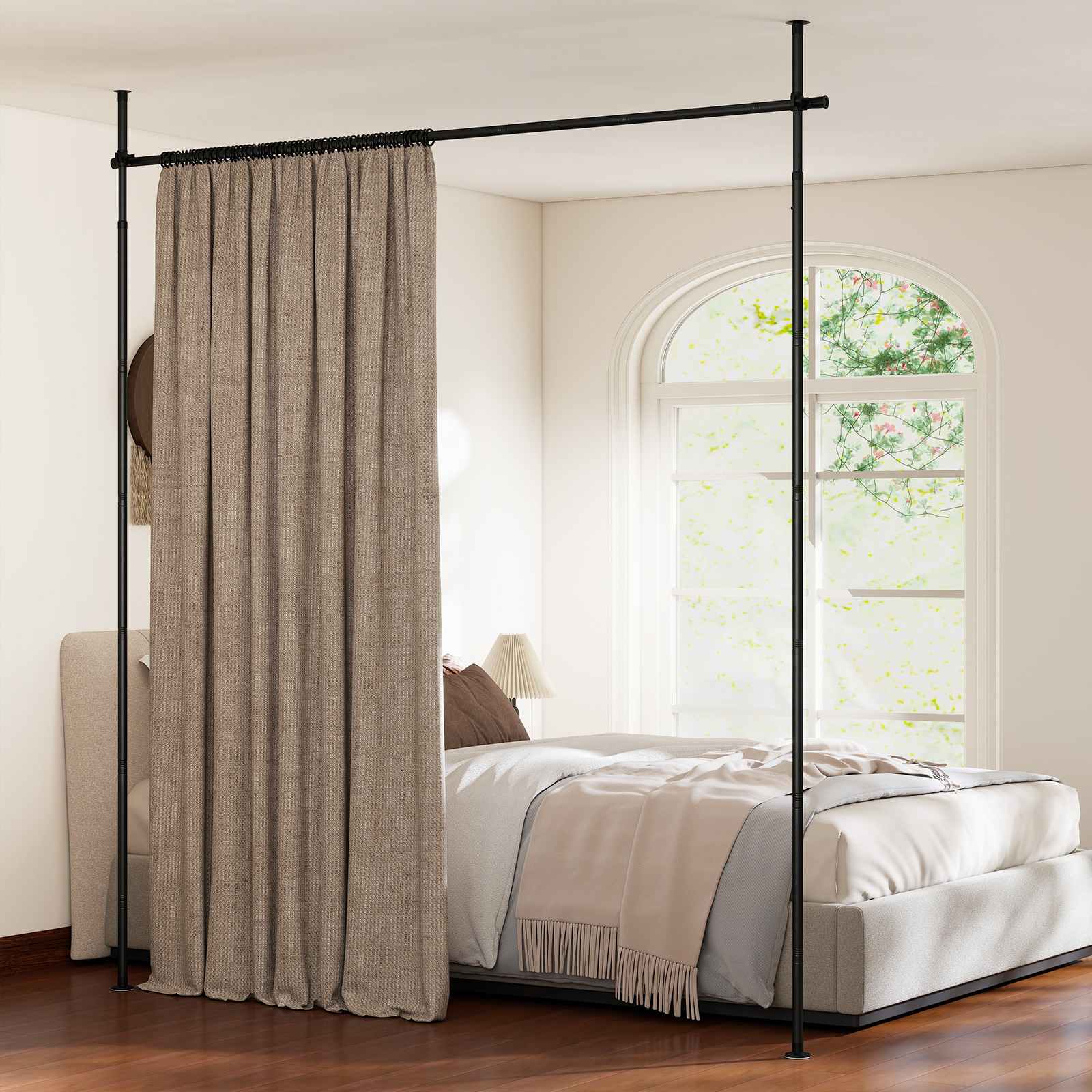 TEMU Lifezeal Room Divider Curtain Rod Metal Partition Separator Adjustable Floor To Ceiling No Drill