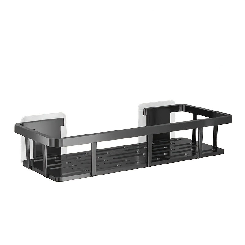 TEMU Black Wall-mounted Storage Rack - Heavy-duty Plastic No-drill Organizer, Bathroom And Corner Shelf, Shelves