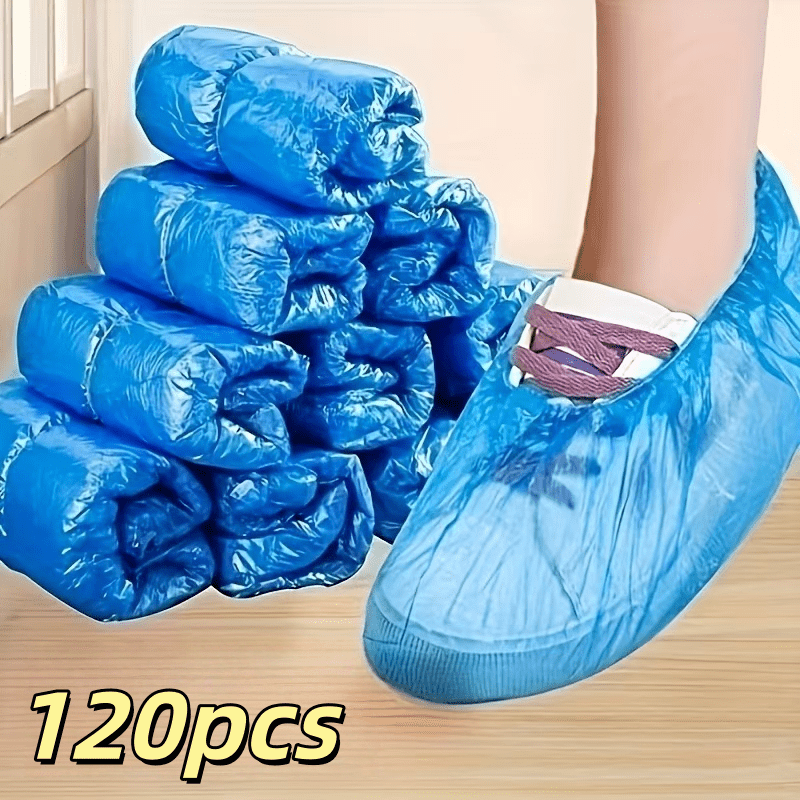TEMU Cubrezapatos desechables de plástico azul, diseño de elástica, antideslizantes y resistentes al , cubrepies a prueba de polvo y lluvia para uso