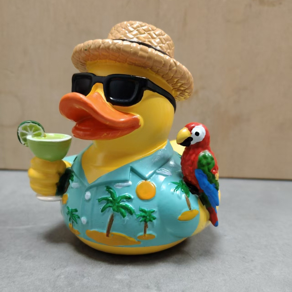 Collectible Figurines , Style Bft Duck Statue-resin Tropical Decoration With Parrot And Lemon Drink, Hawaiian Shirt Beach House Collection ( Lifestyle--mexico And West) For Halloween Thanksgiving