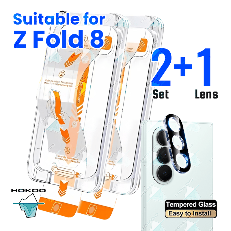 TEMU Suitable For Z Fold 8 Ultra Screen Protector [2+1] 2set Easy-install Kit Hd 9h Tempered Glass 1set Camera Lens Protector, Anti-shatter&scratches