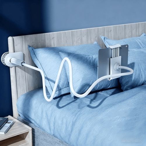 360 degree rotating universal phone and tablet stand flexible gooseneck arm with dual clamps and spiral base non slip design suitable for 4 12 inch smartphones tablets e readers compatible with iphone home and office