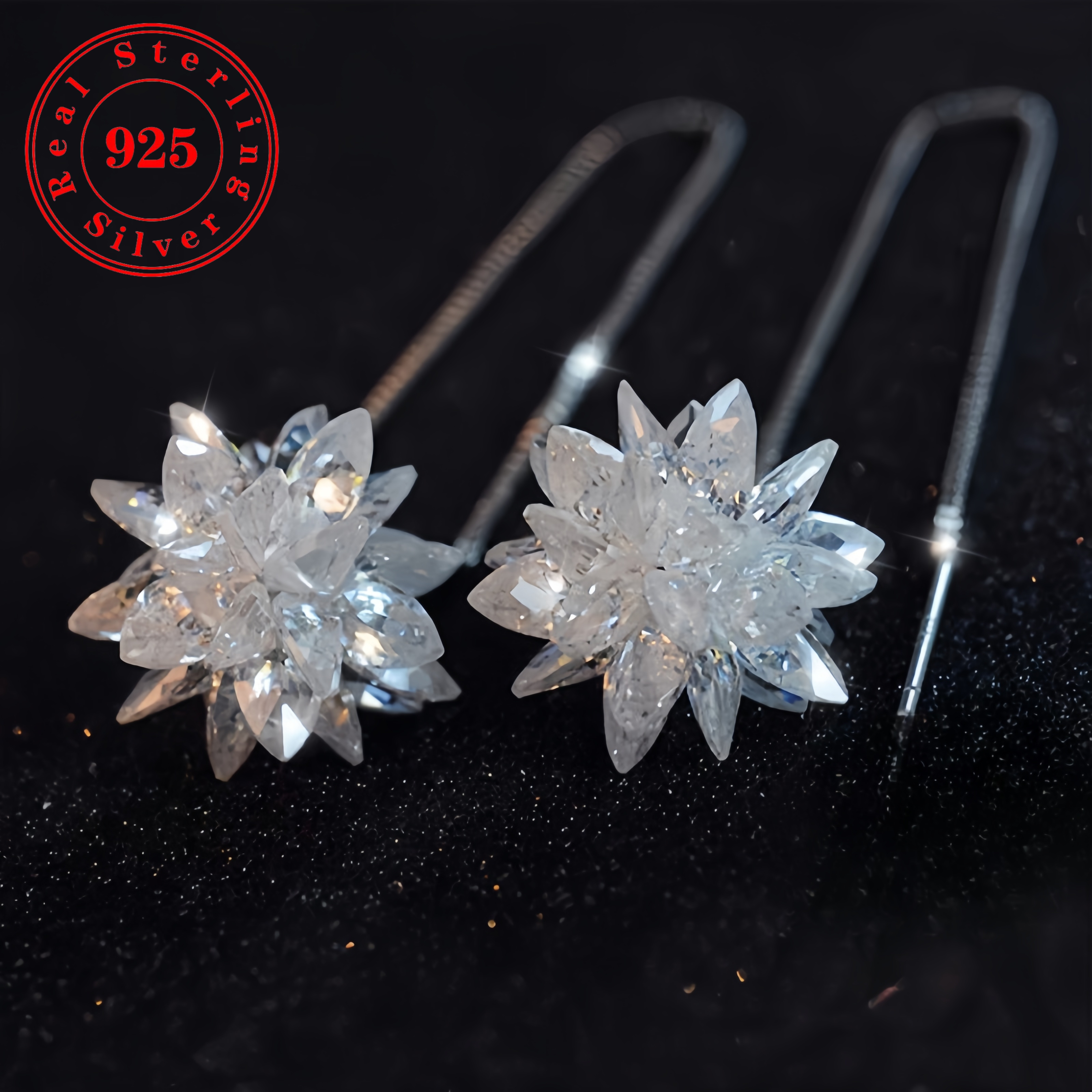 925 sterling silvery earrings with sparkling   set with sparkling low   earrings wedding jewelry Product details 3