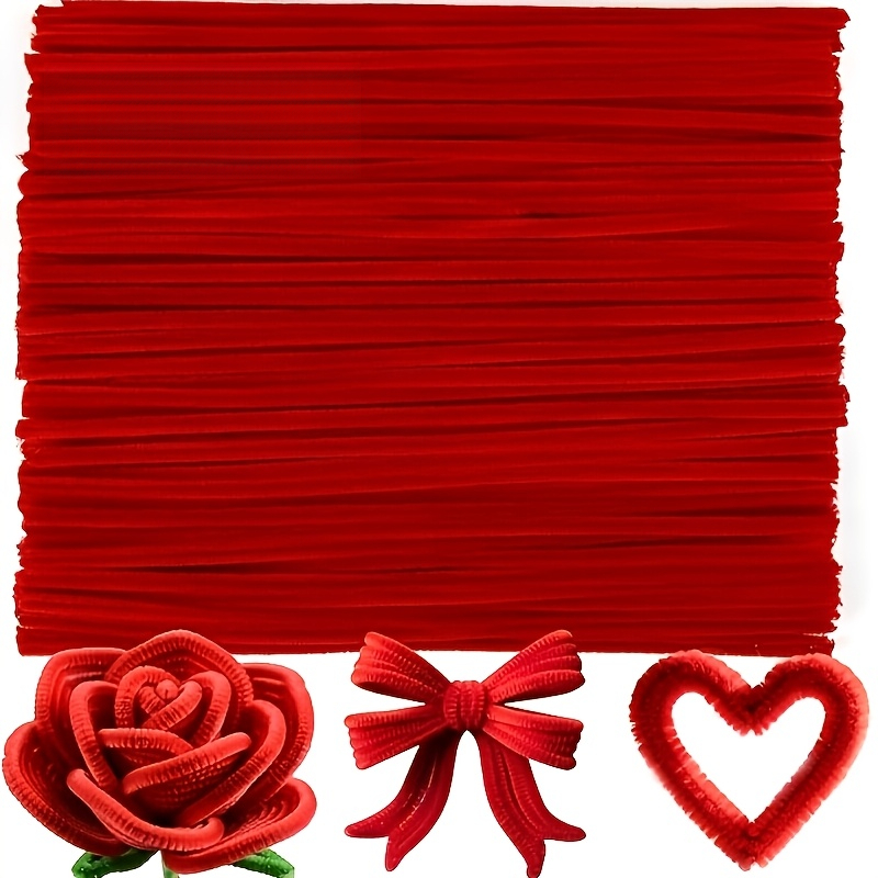 TEMU 92pcs Tiges de Chenille Rouges Nettoyeurs de Pipe pour Arts et Artisanat, Bâtonnets à Tordre Créatifs Faits Main pour Bricolage, Fournitures de