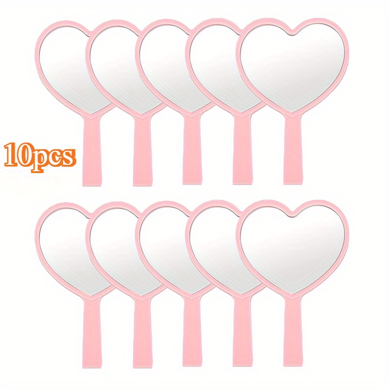 

10pcs Heart-shaped Handheld Makeup Mirrors - Portable, No Battery Needed, Women & Princess Parties, Mini Mirror, Gift