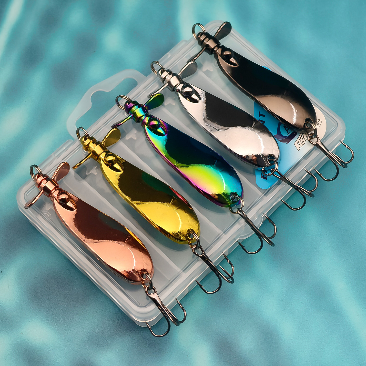 E-shop 5er-Set Metall Spinner Löffel mit Aufbewahrungsbox, verschiedene Farben für Angelköder, tolle Ausrüstung für Angler