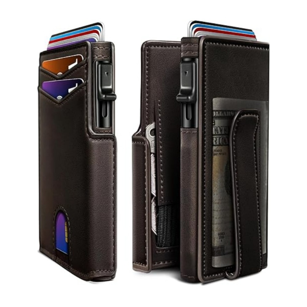 Image of Tenbst Slim Men's Wallet, Rfid Blocking Protection Automatic Pop-up Card Holder With Money Clip And Coin Pocket, Minimalist Credit Card Purse, Father's Day Gift