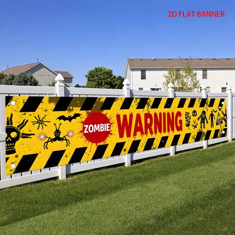 TEMU 2d Flat, 2d Flat 1pc Happy Halloween Fence Party Banner Pull Flag, Yellow Caution Warning Sign With And Bat, Decorative Photo Prop, Suitable For