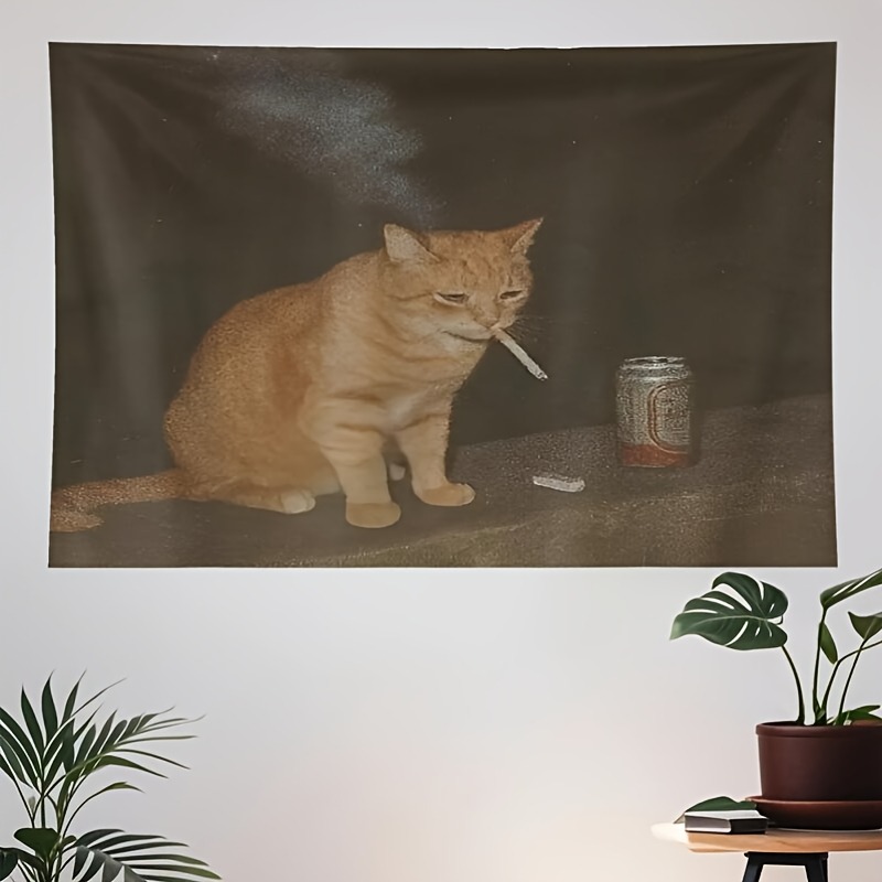 TEMU 1pc Of A Humorous Smoking Cat And Beer Meme Wall Decoration, Suitable For Living Rooms, Bedrooms, And Gaming Spaces. A Funny Decor Item Perfect
