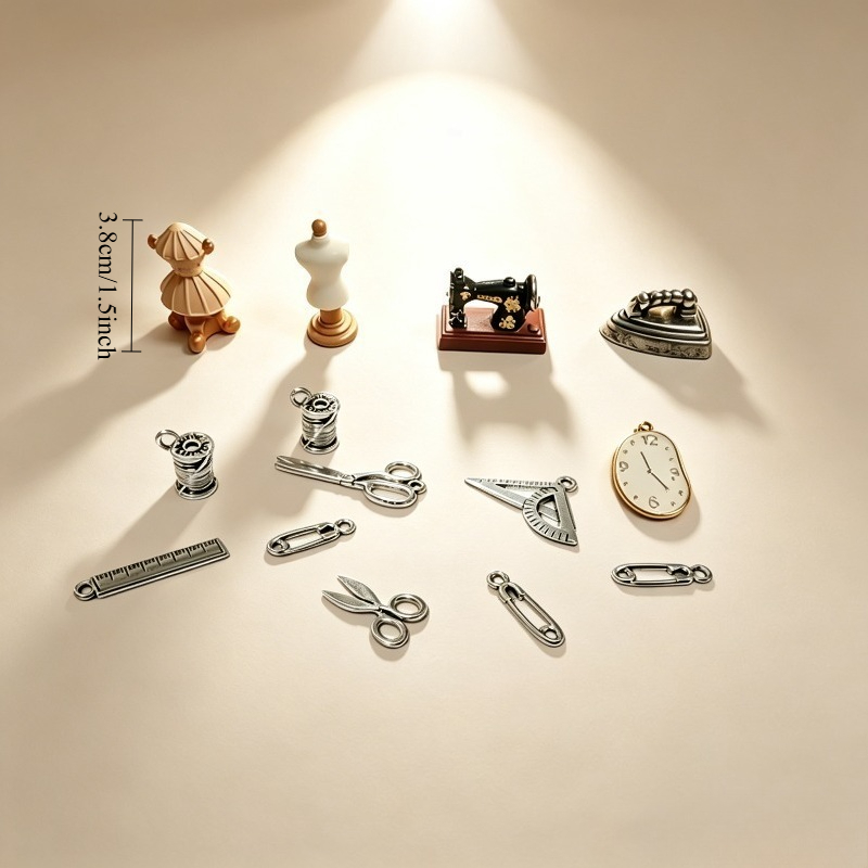 TEMU 14pcs Set, Miniature Vintage Sewing Machine Ornament, Mini Sewing Table Tailor Set, Suitable For 1:6 And 1:12 Scale Dollhouse Decor, Mini