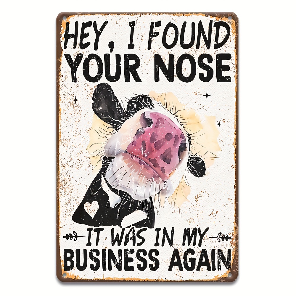 TEMU 2d Flat, 2d Flat - 1pc 2d Flat Style Wooden Sign With Cow Pattern And " Your Nose" Text, Suitable For Farm Enthusiasts And Rustic Kitchen Decor,