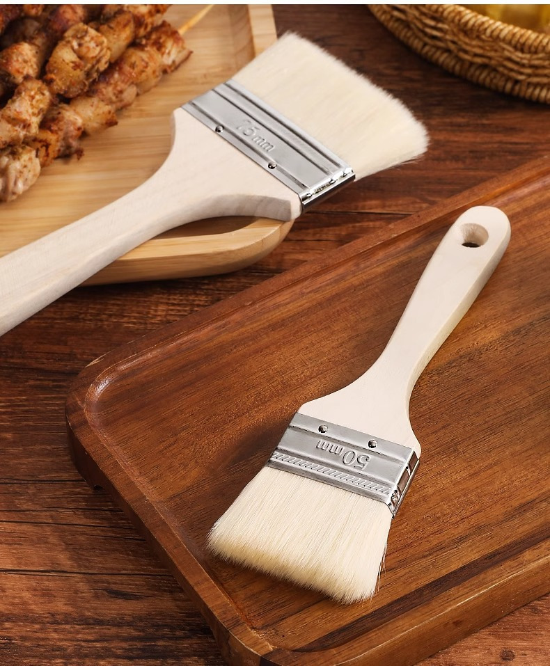 a wooden handle wool brush water based paint wooden handle soft brush baking and barbecue brush barbecue brush oil brush tool pancake coating brush pancake barbecue small   sauce household baking   brush details 1