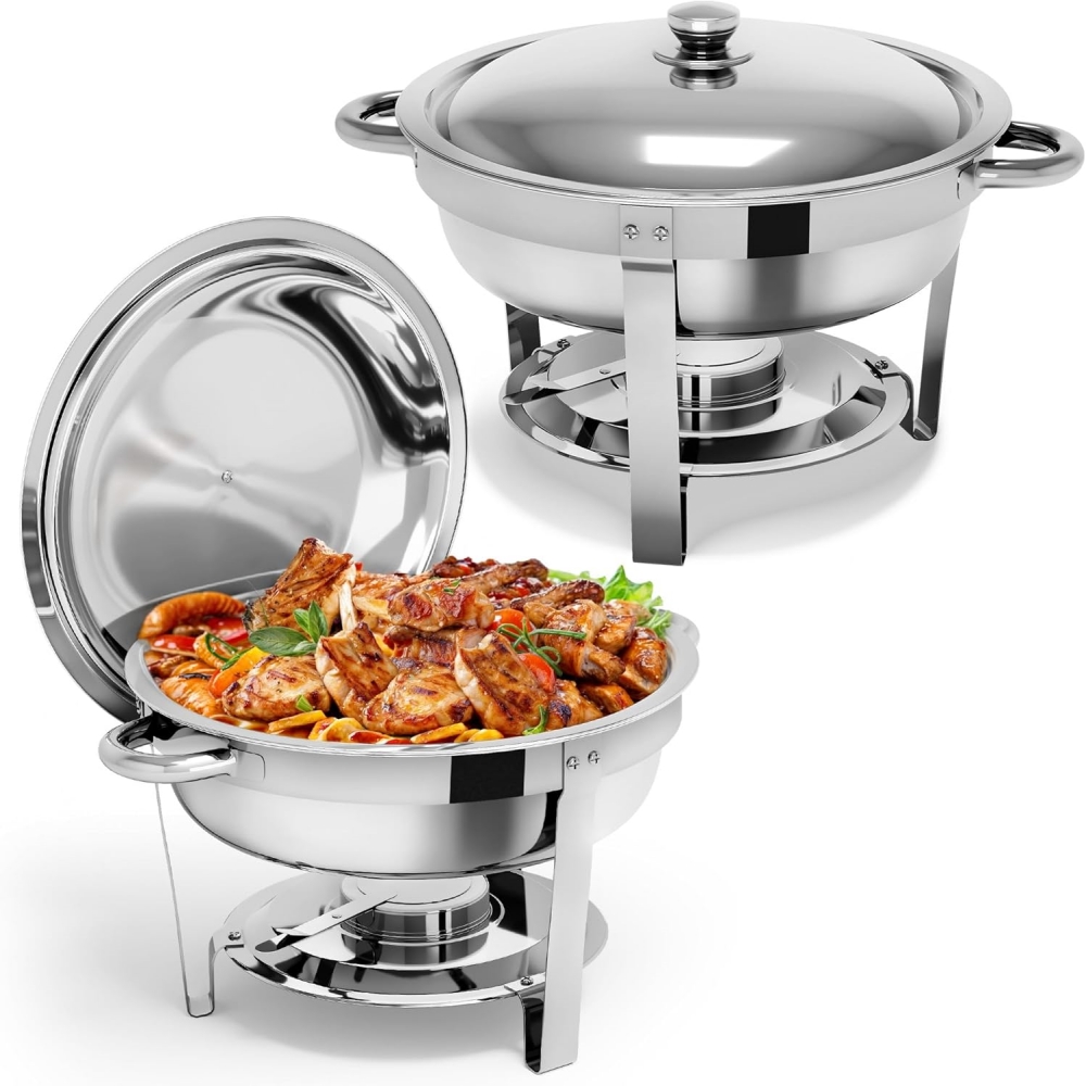 E-shop Dampfgläser für Buffet, 2/ 6QT Runde Edelstahl Dampfglaser Set mit Deckelhalter für Homepartys, Weihnachtsfeiern, Catering Events, Komplettes