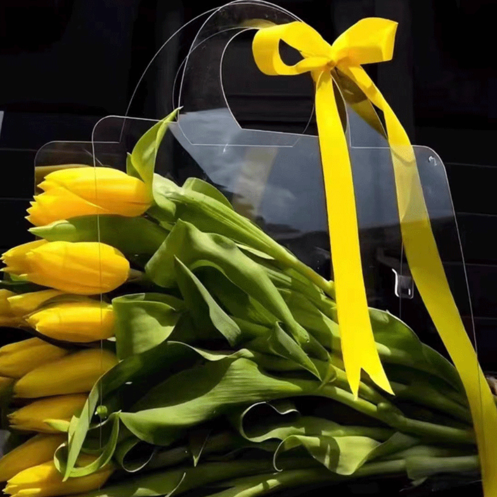 Set of 2, Clear And Simple Flower Packaging Bags with Handles for Weddings, Easy to Carry