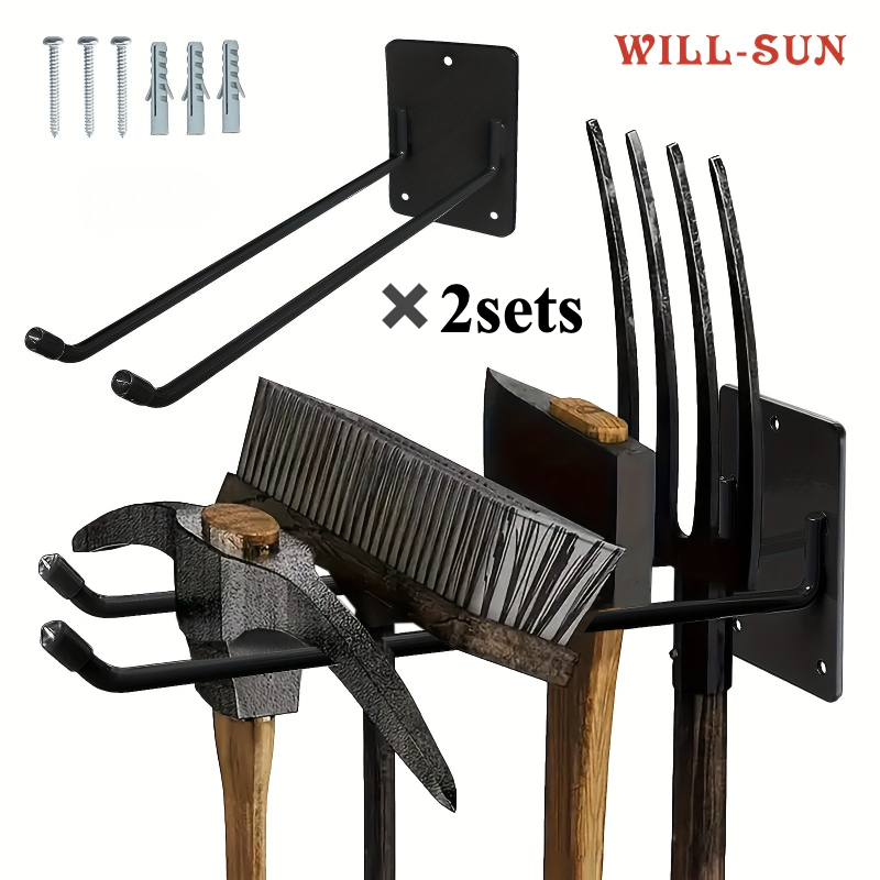 TEMU 2sets Wall-mounted Metal Tool Rack - Broom Holder Wall-mounted Metal Rack, Shovel Organizer, Durable Garage And Garden Tool Storage Organizer,