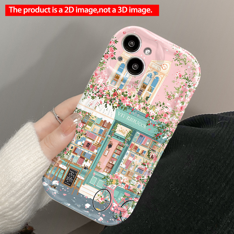 TEMU Phone Case: 2d Printed 1pc Rose Bookstore Phone Case, Romantic And Full-coverage Protective Cover, Suitable For Iphone
