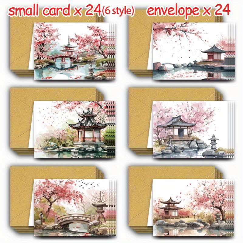TEMU 24pcs, Japanese Garden Cards With Envelopes, Cherry Birthday Cards, Japanese Cards, Birthday Gift Cards, Party Cards, Birthday Gifts For Women,