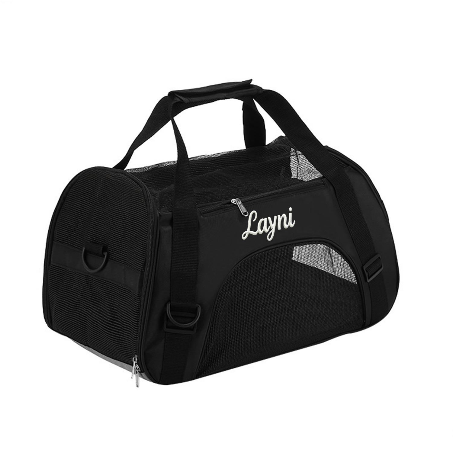 TEMU [embroidery Personalized Customization] Custom Embroidered Pet Backpack - Breathable Mesh Design, Foldable Travel Bag, Zippered Closure, And