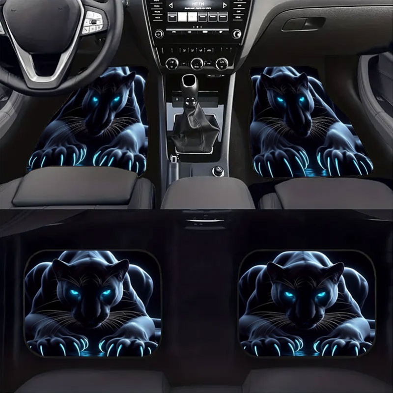 Glowing Panther Universal Car Floor Mats With And Sharp Claws 4pcs Set 100% Polyester Fiber Automotive Interior Decor Front And Rear Floor Mats For Car Additions