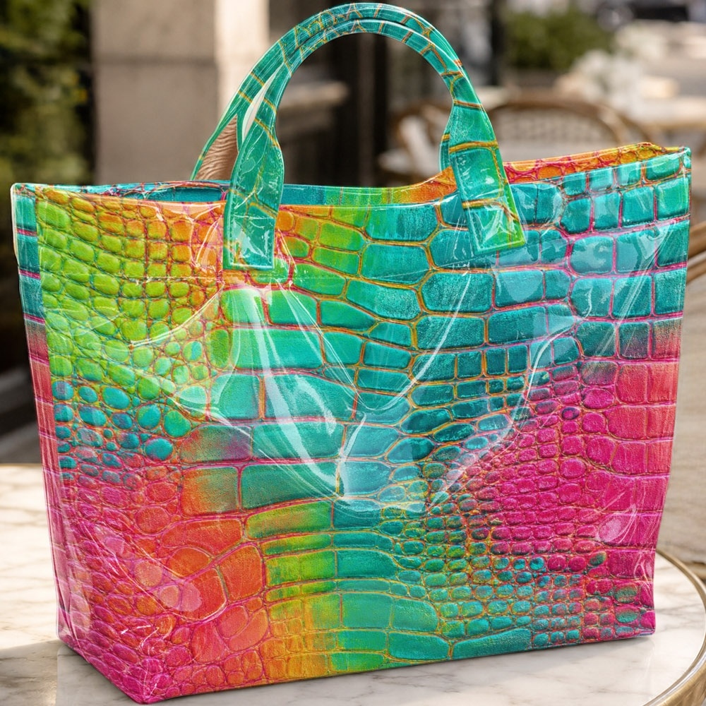 Dopamine Rainbow Gradient Crocodile-print Tote Bag-a Casual Shopping Bag Perfect For Coffee Shops, Everyday , And