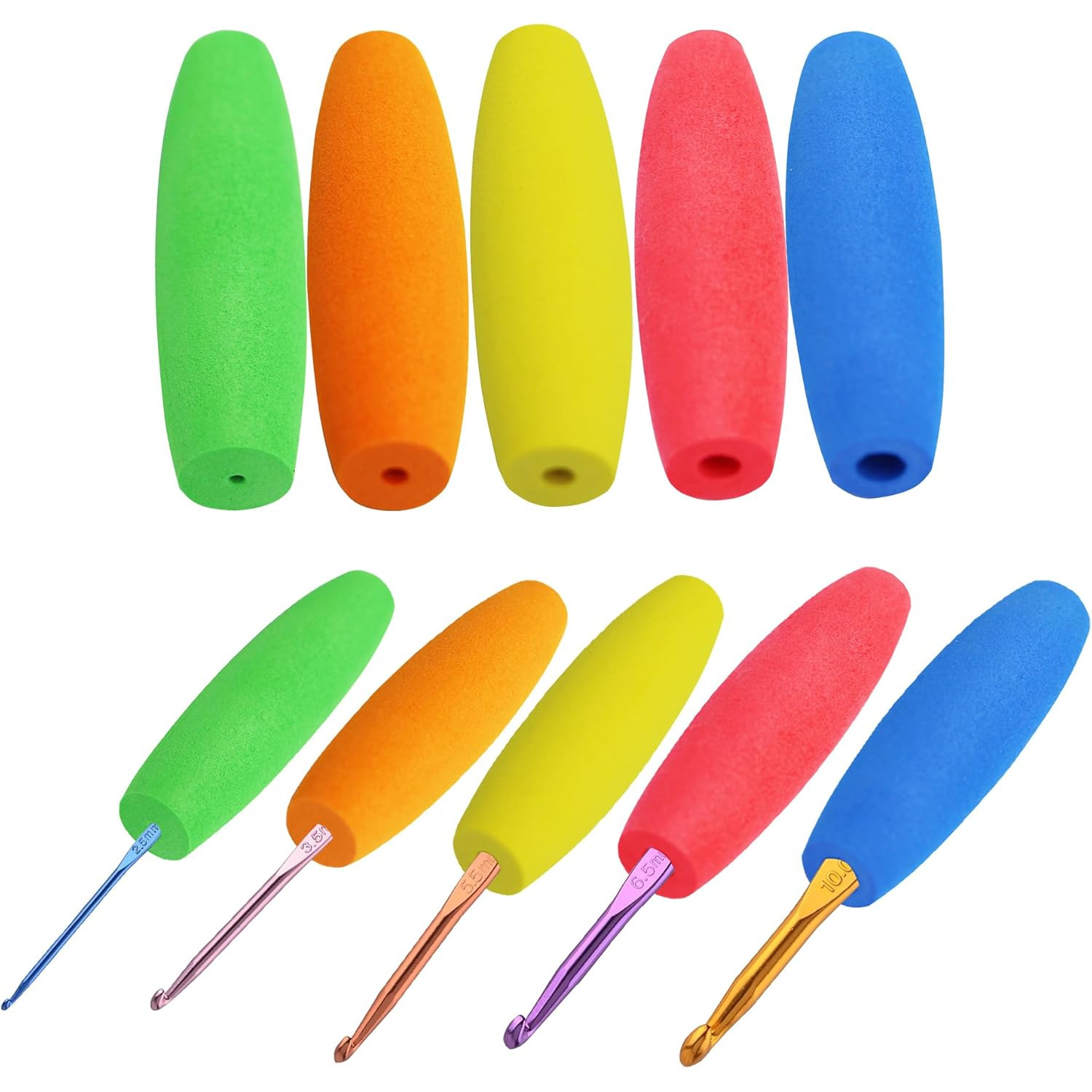 

5pcs Ergonomic Crochet Hook Grip Set, Handle Attachment For Knitting, Fits 2mm To 10mm Hooks, Assorted Colors