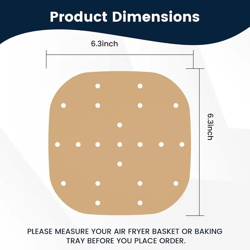 400pcs 6. 3 inch square air fryer parchment paper liners disposable, unbleached air fryer sheets with holes, perforated steamer liners for 2- 5qt basket air fryer microwave oven frying pan plate, air fryer liners paper, disposable air fryer liners, air fryer paper liners, air fryer liners disposable, kitchen essentials, baking sheets, nonstick liners, perforated design, heatresistant liners, unbleached paper, oven safe liners, cooking liners, meal preppers, home cooks Product details 4